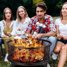 Garden Fire Bowls, Fire Basket with Spark Guard Ø71cm,Fireplace Retro Look,Incl. Poker&Charcoal Grate, Heating in Winter Stable