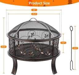 Garden Fire Bowls, Fire Basket with Spark Guard Ø71cm,Fireplace Retro Look,Incl. Poker&Charcoal Grate, Heating in Winter Stable
