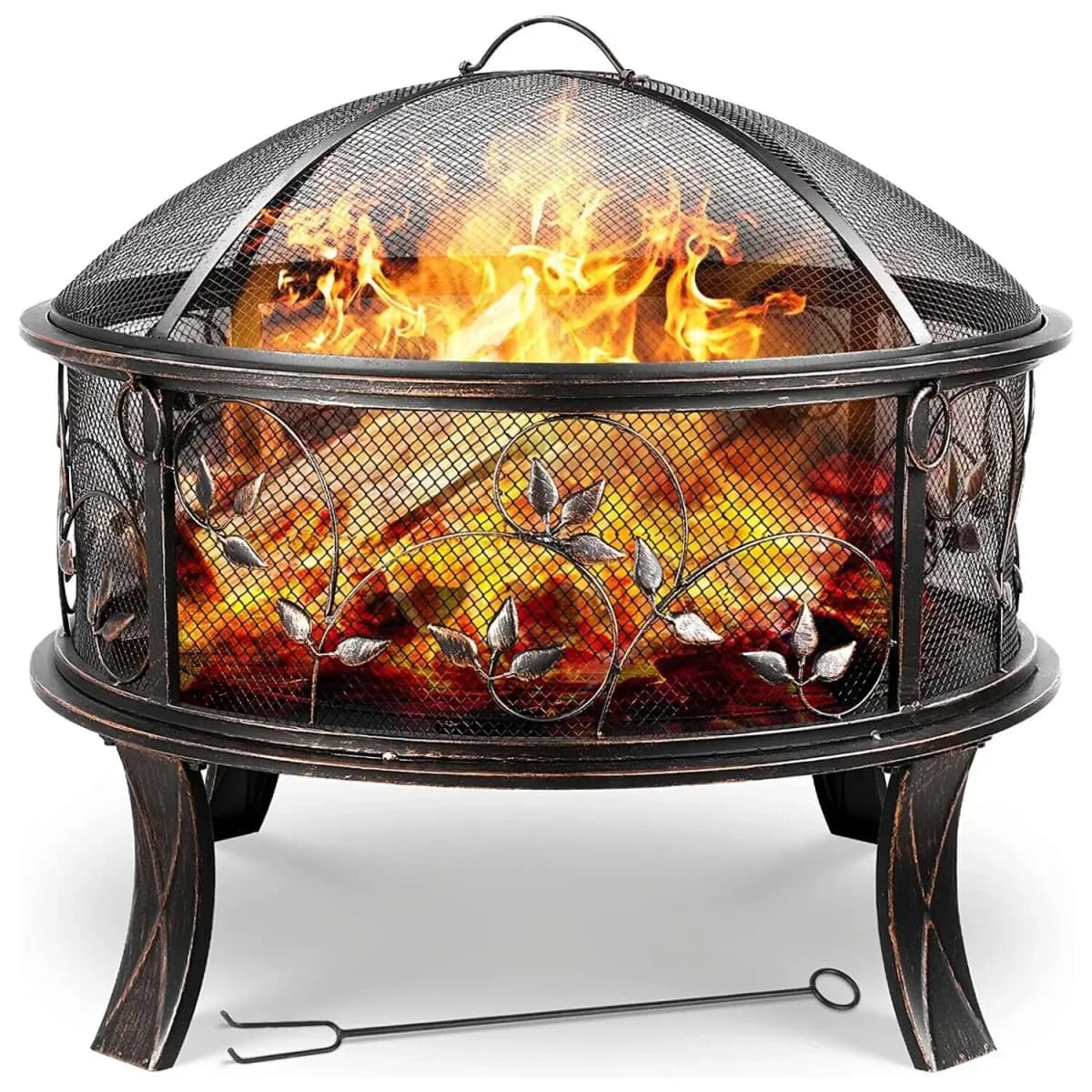 Garden Fire Bowls, Fire Basket with Spark Guard Ø71cm,Fireplace Retro Look,Incl. Poker&Charcoal Grate, Heating in Winter Stable