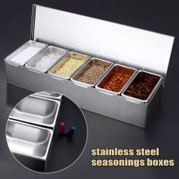 Ingredient Container 6 Grids Stainless Steel Spice Jars Set Thickening Side Kitchen Bar Container with Cover