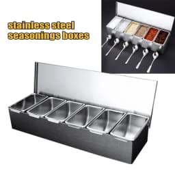 Ingredient Container 6 Grids Stainless Steel Spice Jars Set Thickening Side Kitchen Bar Container with Cover