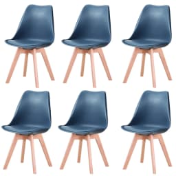 A Set of 6 Nordic Medieval Dining Chairs PU Padded Seat Beech Wood Legs Desk Chairs for Dining Room Bedroom Balcony Restaurant