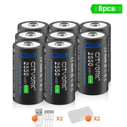 CITYORK CR123A Battery 2550mWh 3.7V Rechargeable Li-ion 16340 Batteries 16350 RCR123 Batter For LED Flashlight +USB Type-c Cable