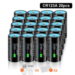 CITYORK CR123A Battery 2550mWh 3.7V Rechargeable Li-ion 16340 Batteries 16350 RCR123 Batter For LED Flashlight +USB Type-c Cable