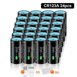 CITYORK CR123A Battery 2550mWh 3.7V Rechargeable Li-ion 16340 Batteries 16350 RCR123 Batter For LED Flashlight +USB Type-c Cable