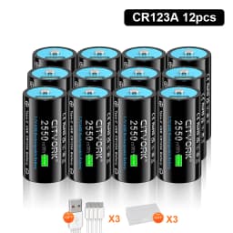 CITYORK CR123A Battery 2550mWh 3.7V Rechargeable Li-ion 16340 Batteries 16350 RCR123 Batter For LED Flashlight +USB Type-c Cable