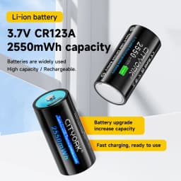 CITYORK CR123A Battery 2550mWh 3.7V Rechargeable Li-ion 16340 Batteries 16350 RCR123 Batter For LED Flashlight +USB Type-c Cable