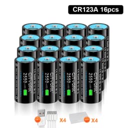 CITYORK CR123A Battery 2550mWh 3.7V Rechargeable Li-ion 16340 Batteries 16350 RCR123 Batter For LED Flashlight +USB Type-c Cable