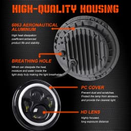 CO LIGHT 7 Inch Led Headlight H4 DRL Round 7'' Headlights with Yellow & White Angel Eye for Jeep Wrangler Lada Niva 4x4 50W 30W