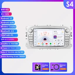 2 Din Carplay Android12 Car Radio For Ford/Focus/S-Max/Mondeo 9/GalaxyC-Max Car Multimedia Player Navigation GPS WiFi 7862