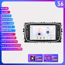 2 Din Carplay Android12 Car Radio For Ford/Focus/S-Max/Mondeo 9/GalaxyC-Max Car Multimedia Player Navigation GPS WiFi 7862