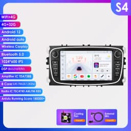 2 Din Carplay Android12 Car Radio For Ford/Focus/S-Max/Mondeo 9/GalaxyC-Max Car Multimedia Player Navigation GPS WiFi 7862