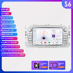 2 Din Carplay Android12 Car Radio For Ford/Focus/S-Max/Mondeo 9/GalaxyC-Max Car Multimedia Player Navigation GPS WiFi 7862
