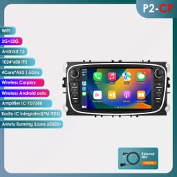 2 Din Carplay Android12 Car Radio For Ford/Focus/S-Max/Mondeo 9/GalaxyC-Max Car Multimedia Player Navigation GPS WiFi 7862