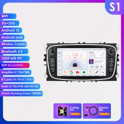2 Din Carplay Android12 Car Radio For Ford/Focus/S-Max/Mondeo 9/GalaxyC-Max Car Multimedia Player Navigation GPS WiFi 7862