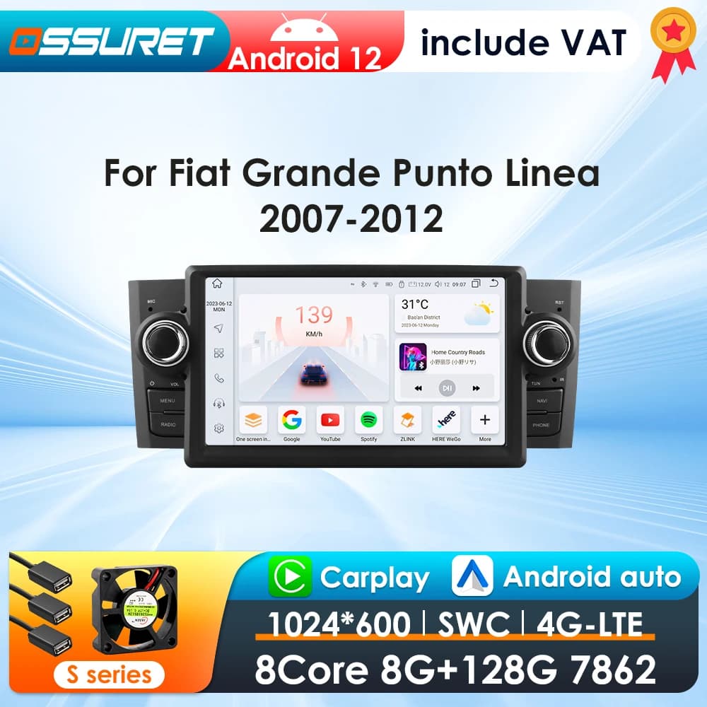 AI Voice CarPlay 2Din Android 12 Android Auto Radio For FIAT Grande Punto Linea 2007-2012 Car Multimedia GPS 4G autoradio NO DVD