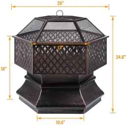26'' Fire Bowl with Spark Protection and Grill Grate, Outdoor Fire Pit for the Garden, 4-in-1 BBQ Grill with Cover, Poker
