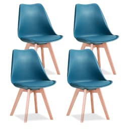 EGOONM Set of 4 Nordic Dining Chairs Inspired Solid Wood Plastic Padded Seat PU Cushion for Living Room Office Furniture Home