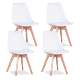 EGOONM Set of 4 Nordic Dining Chairs Inspired Solid Wood Plastic Padded Seat PU Cushion for Living Room Office Furniture Home