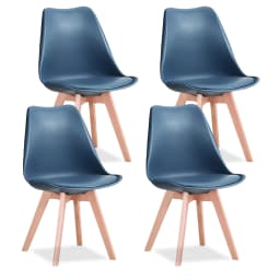 EGOONM Set of 4 Nordic Dining Chairs Inspired Solid Wood Plastic Padded Seat PU Cushion for Living Room Office Furniture Home