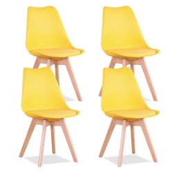 EGOONM Set of 4 Nordic Dining Chairs Inspired Solid Wood Plastic Padded Seat PU Cushion for Living Room Office Furniture Home