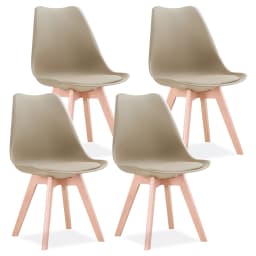 EGOONM Set of 4 Nordic Dining Chairs Inspired Solid Wood Plastic Padded Seat PU Cushion for Living Room Office Furniture Home