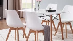 EGOONM Set of 4 Nordic Dining Chairs Inspired Solid Wood Plastic Padded Seat PU Cushion for Living Room Office Furniture Home