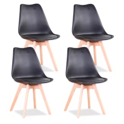 EGOONM Set of 4 Nordic Dining Chairs Inspired Solid Wood Plastic Padded Seat PU Cushion for Living Room Office Furniture Home