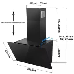 Extractor Wall 60cm Exhaust Air Recirculation Touch Display glass A++ LEDs Kitchen Hood YYWH0460