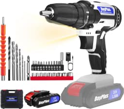 DayPlus 21V Cordless Drill Driver,Electric Cordless Screwdriver 45Nm with 1500mAh Battery, 2 Speeds, 29CS Accessories