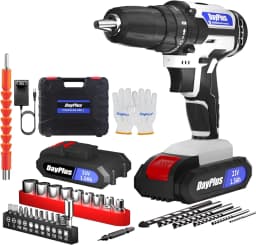 DayPlus 21V Cordless Drill Driver,Electric Cordless Screwdriver 45Nm with 1500mAh Battery, 2 Speeds, 29CS Accessories