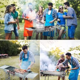 Charcoal Grill Stainless Steel, Portable Camping Grill BBQ with Double Folding Wings, non-stick Pan, Adjustable Ventilation