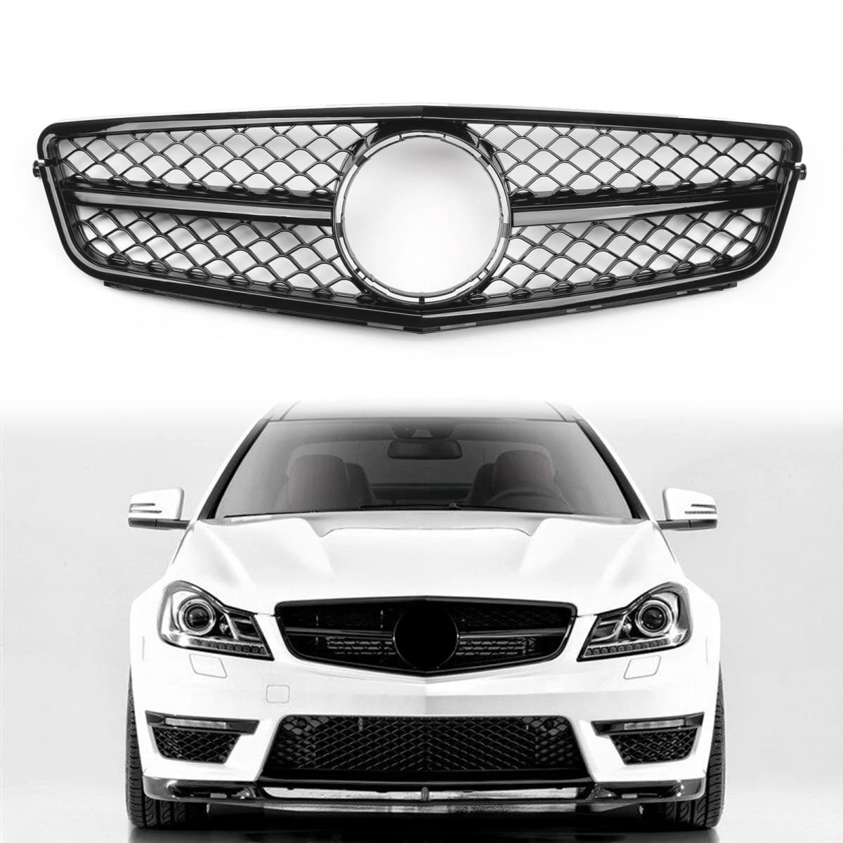Artudatech AMG Black Front Bumper Grille Grill Fit C-Class Benz W204 C300 C350 2008-2014