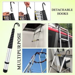 Telescoping Ladder 4.4M Newest Stainless Steel Heavy Duty Portable Compact Ladder with Hooks 14.5FT Multi Purpose Collapsible