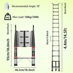 Telescoping Ladder 4.4M Newest Stainless Steel Heavy Duty Portable Compact Ladder with Hooks 14.5FT Multi Purpose Collapsible