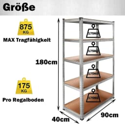 DayPlus Storage Shelving Heavy Duty Adjustable Boltless Garage Metal Shelf, Workshop Shelf, Max Load 875kg,Easy Installation