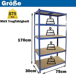 DayPlus Storage Shelving Heavy Duty Adjustable Boltless Garage Metal Shelf, Workshop Shelf, Max Load 875kg,Easy Installation