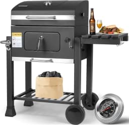 Grill Trolley Heavy Duty BBQ Charcoal Cart XXL, 116x55.7x100cm Charcoal Grill, Black with Opener, Pull-out Ashtray,Shelves,Hooks