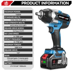 ONEVAN 1800N.M High Torque Brushless Electric Impact Wrench Battery 1/2" Cordless Wrench Power Tool For Makita 18V Battery Pin