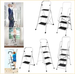 Step Stool, 1-2-3-4 Steps, Lightweight Step Ladder with Handrail, Folding Ladder with Non-Slip Platform, Maximum Load 150kg