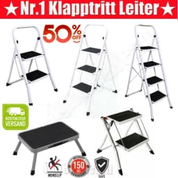 Step Stool, 1-2-3-4 Steps, Lightweight Step Ladder with Handrail, Folding Ladder with Non-Slip Platform, Maximum Load 150kg