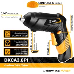 DEKO DKCS3.6O1 Cordless Electric Screwdriver Rechargeable Power battery Screwdriver Twistable Handle LED Torch Power Tool