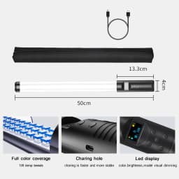 50cm 20" RGB Handheld LED Video Light Wand Stick Photography Light With Built-in Rechargable Battery 79" Tripod Remote Control