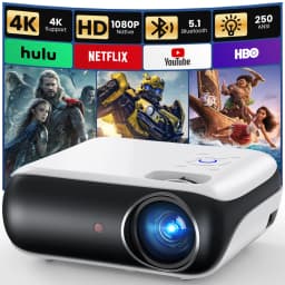 HAPPRUN Native 1080P Bluetooth Projector, Full HD Portable Outdoor Movie Projector with Built-in Speaker, with HDMI, USB, AV