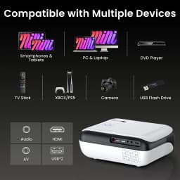 HAPPRUN Native 1080P Bluetooth Projector, Full HD Portable Outdoor Movie Projector with Built-in Speaker, with HDMI, USB, AV