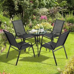 4PCS Garden Chairs Steel-iron+Teslin Fabric Folding High Back Balcony Chair Camping Chair Outdoor Seating Group Black