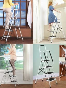 Stepladder 3 Steps Foldable With Handrail, Folding Step Made Of Steel &Retaining Bracket & Rubberized Steps- Easy To Store 150kg