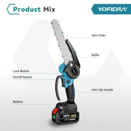 YOFIDRA Brushless Chain Saw 8 Inch Handheld Cordless Pruning Saw Rechargeable Pruning Wood Power Tool For Makita 18V Battery Pin