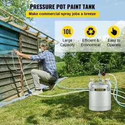 10L Silver Pressure Paint Pot Tank Spray Gun 3mm W/ Air Regulator 2PCs 10ft Hoses