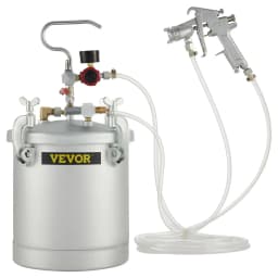 10L Silver Pressure Paint Pot Tank Spray Gun 3mm W/ Air Regulator 2PCs 10ft Hoses